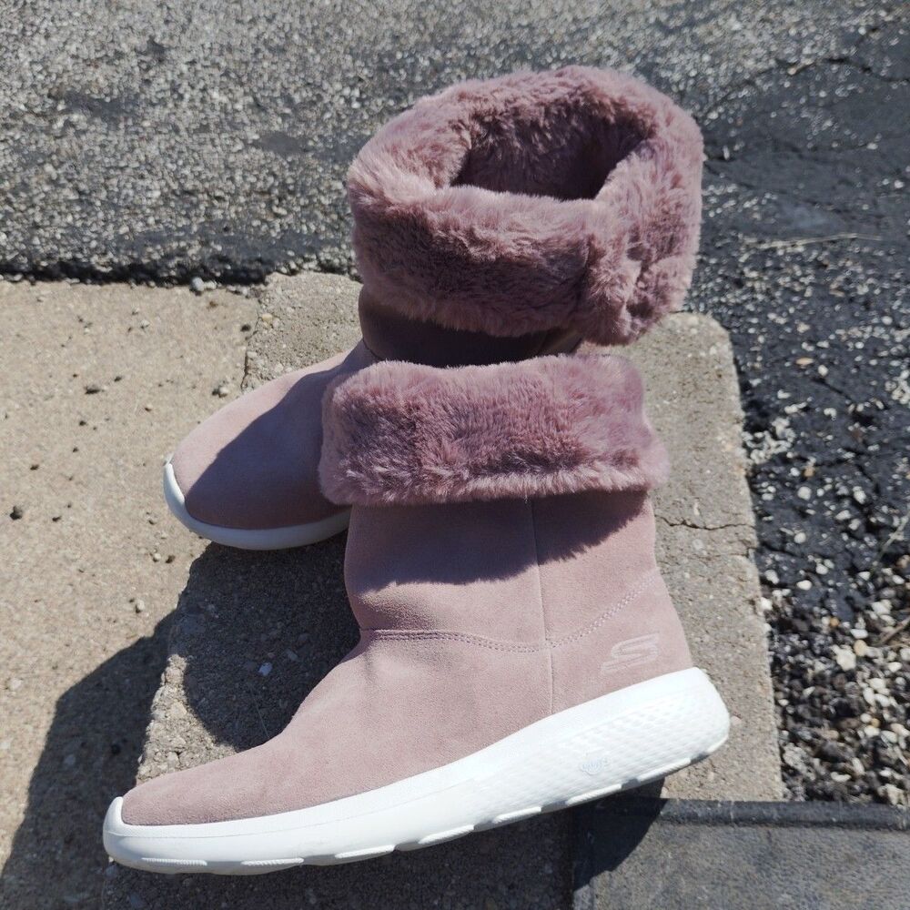 Skechers Goga On The Go City 2 Womens 7.5 Mauve Faux Fur Boots 14633 Pull On